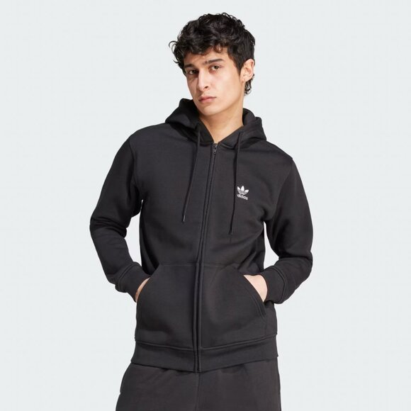 Adidas Trefoil Essentials Full-Zip Hoodie in Black Size Medium - Picture 2 of 8